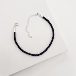 Pulseira cordão trançado azul marinho 2mm 16cm com alongadora