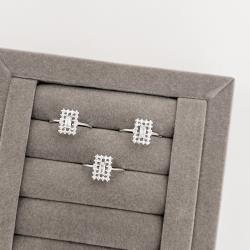 Anel zircônia retangular cristal com cravejado