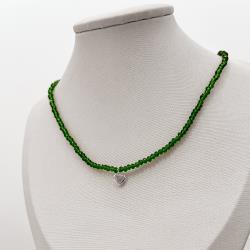Choker cristal verde transparente 3mm pingente zircônia coração cristal 6mm 40+5cm