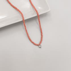 Choker cristal salmão fosco claro 3mm pingente zircônia coração cristal 6mm 40+5cm