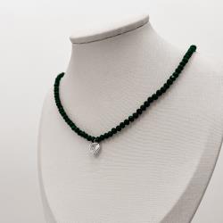 Choker cristal verde escuro 4mm pingente zircônia coração cristal 8mm 40+5cm