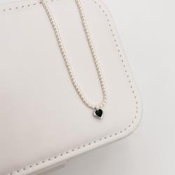 Choker pérola 2.5mm pingente zircônia coração ônix 6mm 40+5cm