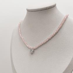 Choker cristal rosa irisado 4mm pingente zircônia coração cristal 8mm 40+5cm