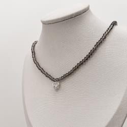 Choker cristal fumê transparente 4mm pingente zircônia coração cristal 8mm 40+5cm