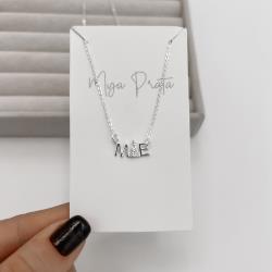 Colar entremeio Nsa. Sra. Aparecida cravejada escrito mãe 16mm corrente cadeadinho 40+5cm