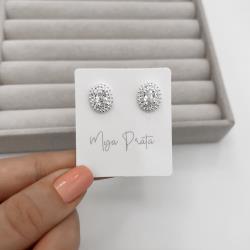 Brinco zircônia oval com cravejado 12mm