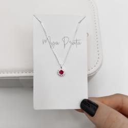 Colar pingente zircônia redonda cereja detalhe torcido 7mm 40cm