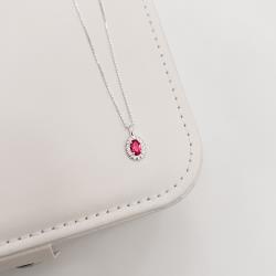 Colar pingente zircônia oval cereja detalhe torcido 10mm 45cm