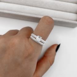 Dupla de anéis meia aliança e solitário 6mm