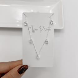 Colar pingentes zircônias redonda 4mm 40+5cm