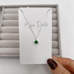 Colar pingente zircônia redonda esmeralda 5mm 40cm