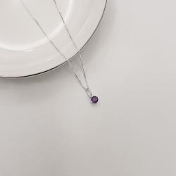 Colar pingente zircônia redonda ametista 5mm 40cm