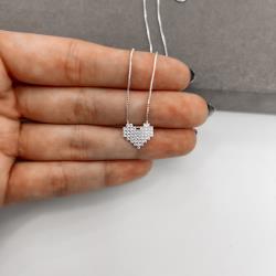 Colar coração mosaico cravejado 12mm 45cm