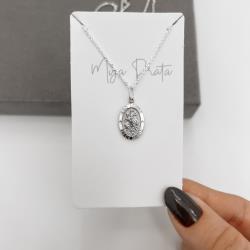 Colar pingente medalha dupla face São Jorge e cruz 16mm corrente cadeadinho 45cm