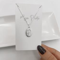 Colar pingente medalha dupla face São Judas Tadeu e cruz 16mm corrente cadeadinho 45cm