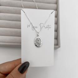 Colar pingente medalha dupla face Santa Rita de Cássia e cruz 16mm corrente cadeadinho 45cm