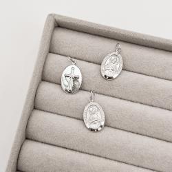 Pingente medalha dupla face Sagrado Coração de Maria e cruz 16mm 