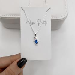 Colar pingente menino zircônia azul marinho 15mm 45cm