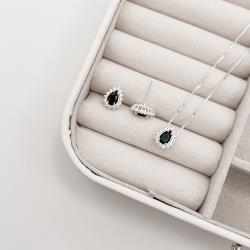 Conjunto brinco e colar zircônia gota ônix com cravejado 10mm 45cm