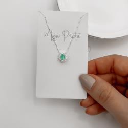 Colar zircônia oval acqua com cravejado 10mm 45cm