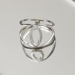 Anel largo 2 fios navete vazado cravejado