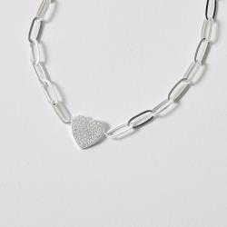 Pulseira entremeio coração cravejado 12mm corrente cartier 16+5cm