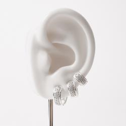 Trio argolas click larga cravejada 9, 11 e 12mm detalhe geométrico vazado