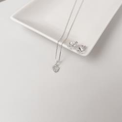 Conjunto brinco e colar zircônia coração cristal 6mm 40cm