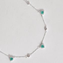 Colar entremeios zircônia redonda e zircônia coração acqua com cravejado 7mm corrente cadeado 40+5cm