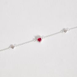 Pulseira entremeios zircônia redonda e zircônia coração rubi com cravejado 7mm 16+5cm