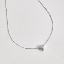 Colar pingente moissanite cristal 6.5mm com coração vazado cravejado corrente cadeadinho 45cm ródio