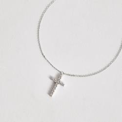 Colar pingente cruz moissanite 21mm corrente cadeadinho 45cm ródio