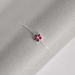 Pulseira entremeio flor cravejada cereja 11mm 16+4cm