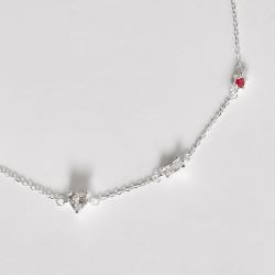 Pulseira entremeios zircônias quadrada rubi, retangular e coração cristal 16+4cm