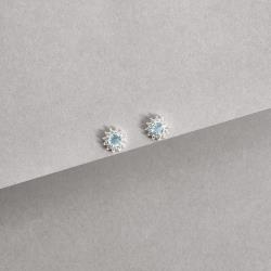 Brinco zircônia redonda azul claro com cravejado 7mm