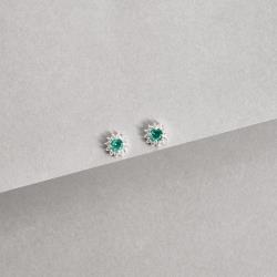 Brinco zircônia redonda acqua com cravejado 7mm