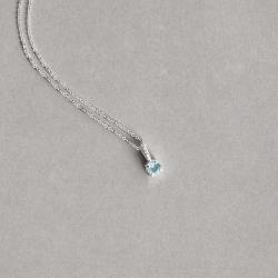 Colar pingente zircônia redonda azul 5mm elo cravejado corrente cadeadinho 40cm