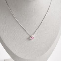 Colar zircônia losango rosa 10mm 45cm