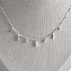 Colar pingentes zircônias e palitos cravejados 6mm corrente grumet 45cm