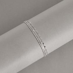 Pulseira fio triplo canutilhos, cadeado com discos e elos 15+5cm