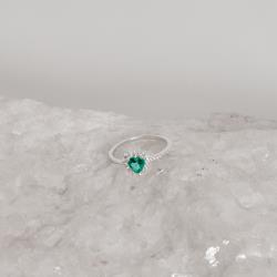 Anel meia aliança com zircônia coração acqua