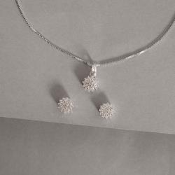 Conjunto brinco e colar botão todo cravejado 7mm 40cm