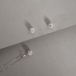 Conjunto brinco e colar bola cravejada 6mm 40cm