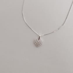 Colar pingente coração rendado cravejado 10mm 45cm