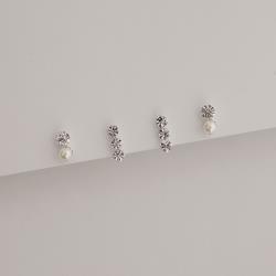 Dupla zircônia e pérola 9mm e 3 zircônias cristal