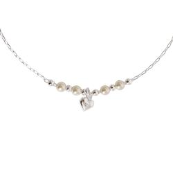 Pulseira entremeio bolas e pérolas com pingente coração 6mm 19cm