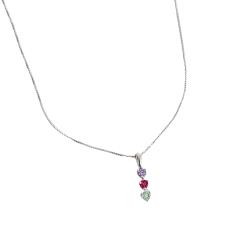 Colar pingente 3 zircônias coloridas 12mm 45cm