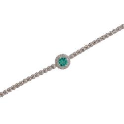 Pulseira Riviera 2mm com círculo vazado cravejado turmalina 16+4cm