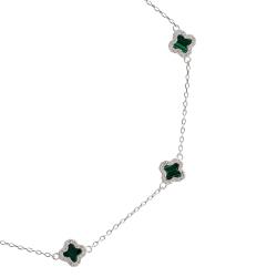 Pulseira entremeios trevos malaquita com cravejado 7mm