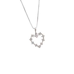 Colar pingente coração vazado com zircônias 15mm 45cm